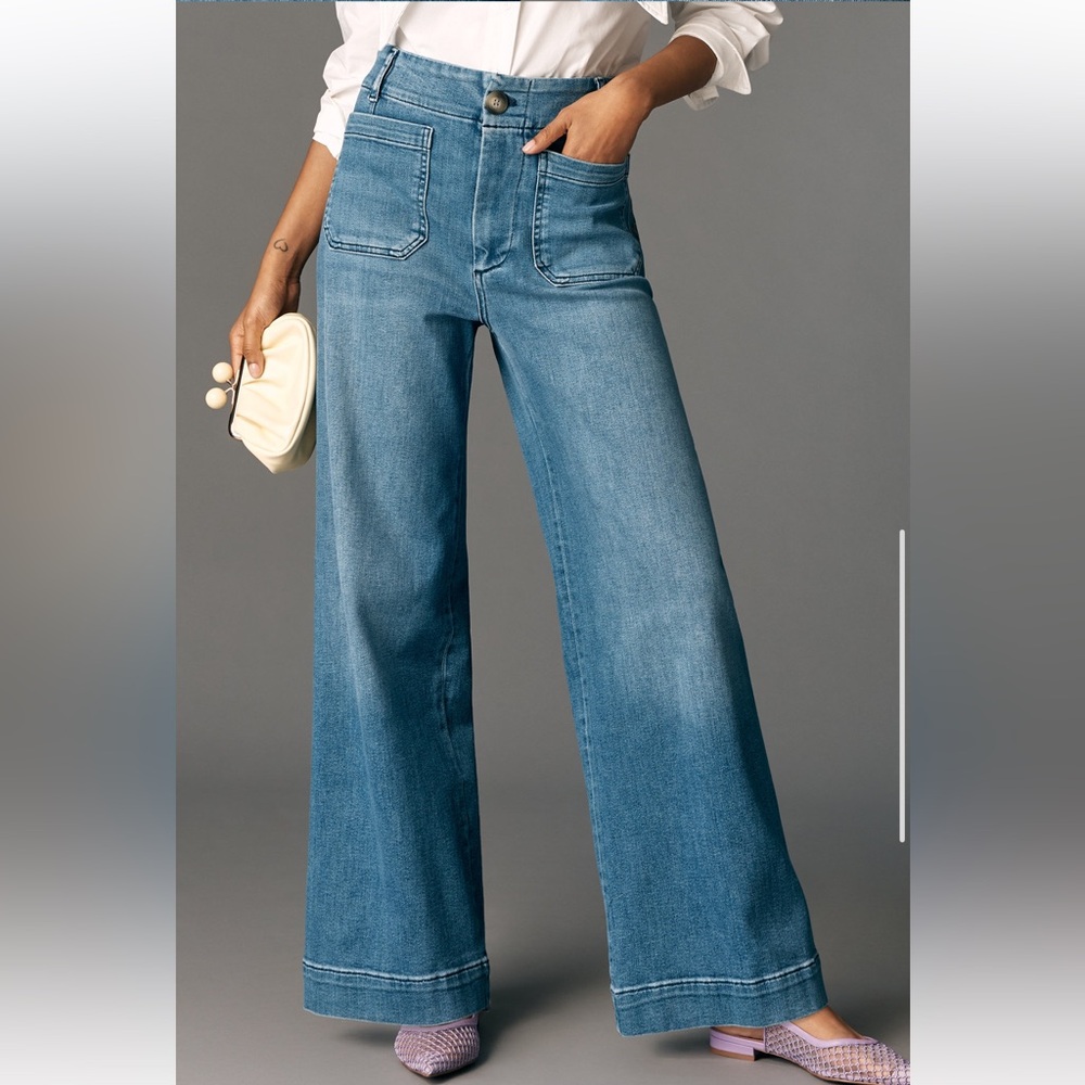Maeve Blue Embroidered Wide-Leg Jeans - Picture 4 of 8